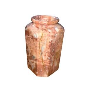 Vintage Polished Pink Marble Vase MCM made in Pakistan sticker on bottom